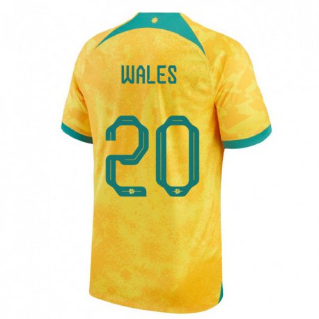 Kandiny Niño Camiseta Australia Lachlan Wales #20 Dorado 1ª Equipación 22-24 La Camisa Chile