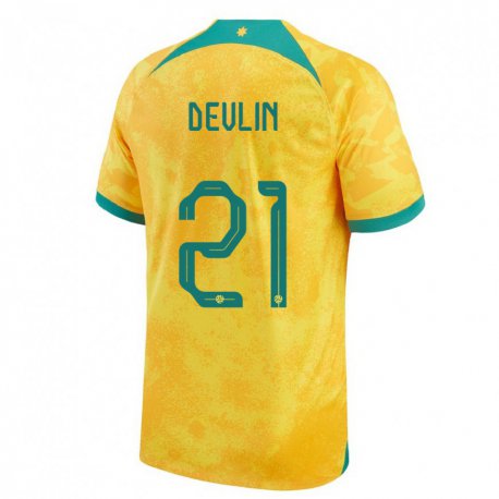Kandiny Niño Camiseta Australia Cameron Devlin #21 Dorado 1ª Equipación 22-24 La Camisa Chile
