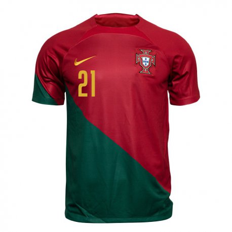 Kandiny Niño Camiseta Portugal Fabio Vieira #21 Rojo Verde 1ª Equipación 22-24 La Camisa Chile