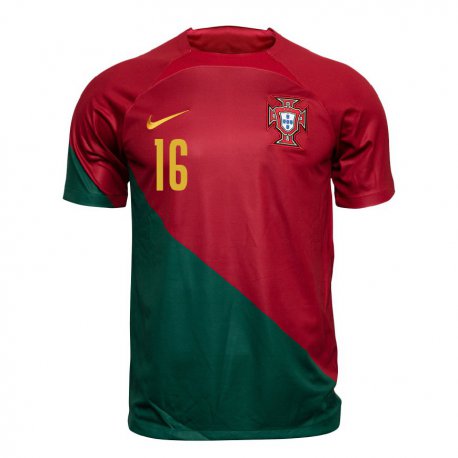 Kandiny Niño Camiseta Portugal Diogo Lobao #16 Rojo Verde 1ª Equipación 22-24 La Camisa Chile