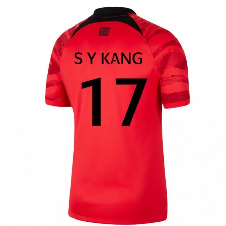 Kandiny Niño Camiseta Corea Del Sur Kang Sang Yun #17 Negro Rojo 1ª Equipación 22-24 La Camisa Chile