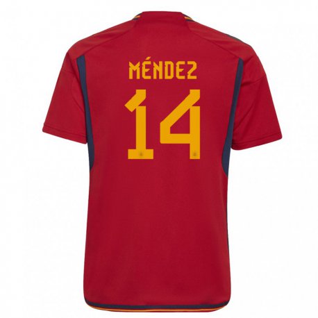 Kandiny Niño Camiseta España Maria Mendez #14 Rojo 1ª Equipación 22-24 La Camisa Chile