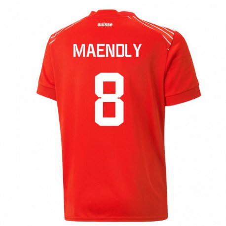 Kandiny Niño Camiseta Suiza Sandy Maendly #8 Rojo 1ª Equipación 22-24 La Camisa Chile