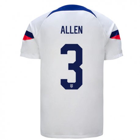 Kandiny Niño Camiseta Estados Unidos Noah Allen #3 Blanco 1ª Equipación 22-24 La Camisa Chile