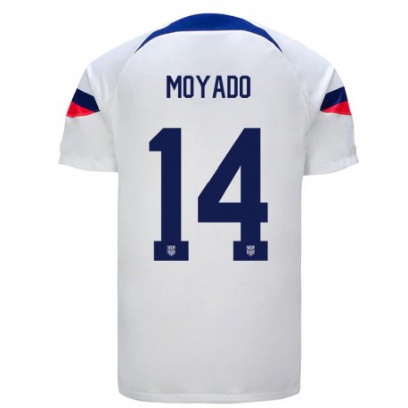 Kandiny Niño Camiseta Estados Unidos Bryan Moyado #14 Blanco 1ª Equipación 22-24 La Camisa Chile