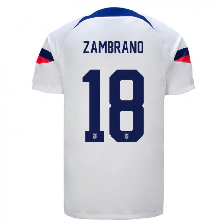 Kandiny Niño Camiseta Estados Unidos Marcos Zambrano #18 Blanco 1ª Equipación 22-24 La Camisa Chile