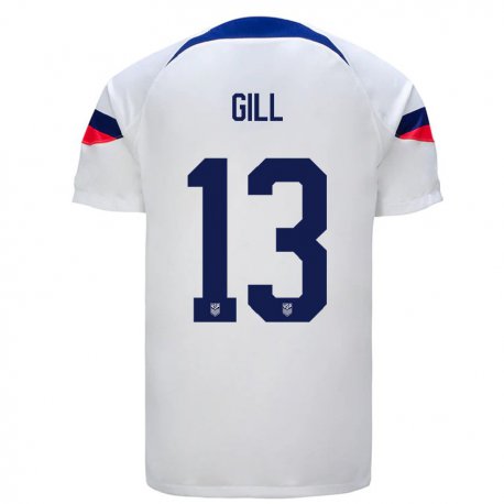 Kandiny Niño Camiseta Estados Unidos Adrian Gill #13 Blanco 1ª Equipación 22-24 La Camisa Chile