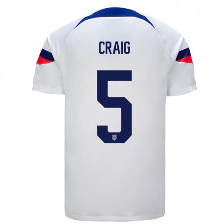Kandiny Niño Camiseta Estados Unidos Brandan Craig #5 Blanco 1ª Equipación 22-24 La Camisa Chile