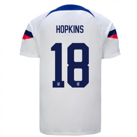 Kandiny Niño Camiseta Estados Unidos Jackson Hopkins #18 Blanco 1ª Equipación 22-24 La Camisa Chile