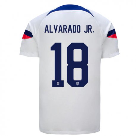 Kandiny Niño Camiseta Estados Unidos Alejandro Alvarado Jr #18 Blanco 1ª Equipación 22-24 La Camisa Chile