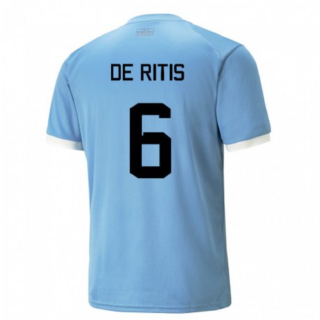Kandiny Niño Camiseta Uruguay Mathias De Ritis #6 Azul 1ª Equipación 22-24 La Camisa Chile