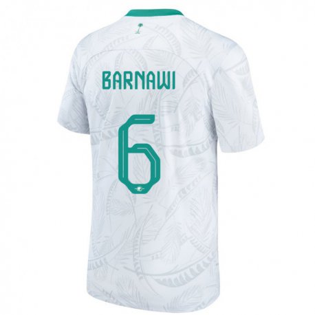 Kandiny Niño Camiseta Arabia Saudita Mohammed Barnawi #6 Blanco 1ª Equipación 22-24 La Camisa Chile