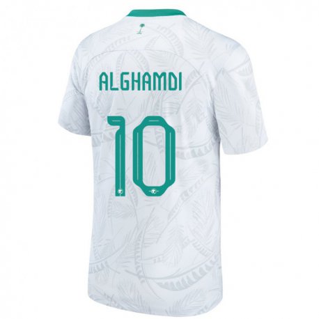 Kandiny Niño Camiseta Arabia Saudita Ahmad Alghamdi #10 Blanco 1ª Equipación 22-24 La Camisa Chile