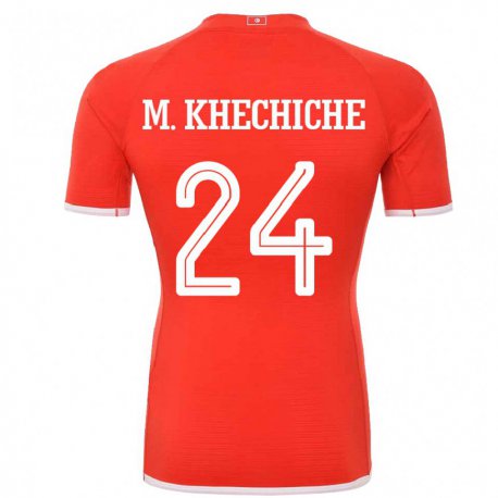 Kandiny Niño Camiseta Túnez Mohamed Amine Khechiche #24 Rojo 1ª Equipación 22-24 La Camisa Chile