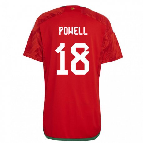 Kandiny Niño Camiseta Gales Ella Powell #18 Rojo 1ª Equipación 22-24 La Camisa Chile