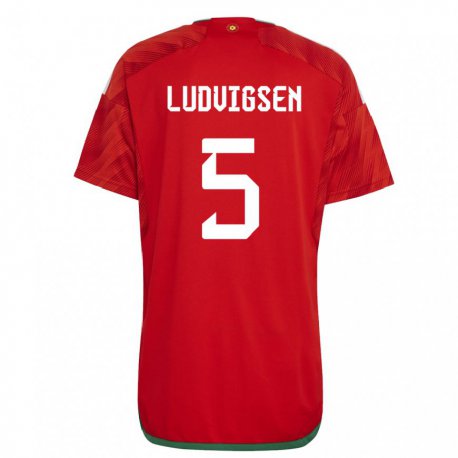 Kandiny Niño Camiseta Gales Kai Ludvigsen #5 Rojo 1ª Equipación 22-24 La Camisa Chile