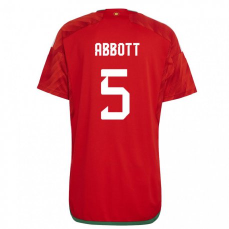 Kandiny Niño Camiseta Gales George Abbott #5 Rojo 1ª Equipación 22-24 La Camisa Chile