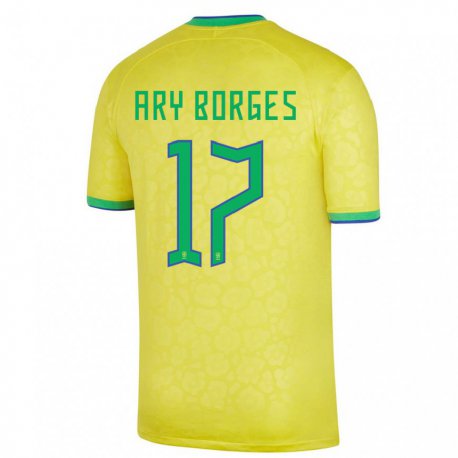 Kandiny Niño Camiseta Brasil Ary Borges #17 Amarillo 1ª Equipación 22-24 La Camisa Chile