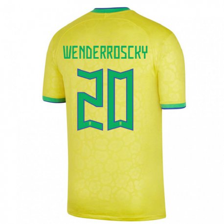 Kandiny Niño Camiseta Brasil Arthur Wenderroscky #20 Amarillo 1ª Equipación 22-24 La Camisa Chile