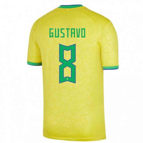 Kandiny Niño Camiseta Brasil Luiz Gustavo #8 Amarillo 1ª Equipación 22-24 La Camisa Chile