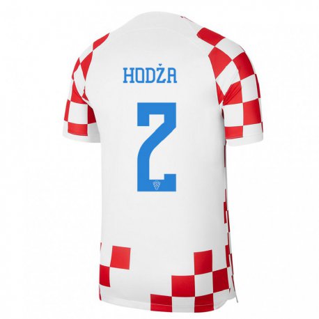 Kandiny Niño Camiseta Croacia Veldin Hodza #2 Rojo Blanco 1ª Equipación 22-24 La Camisa Chile