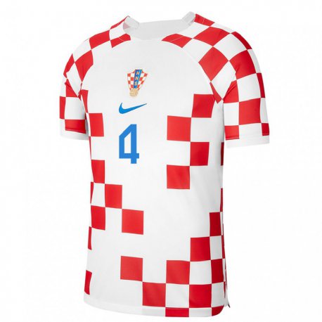 Kandiny Niño Camiseta Croacia Bosko Sutalo #4 Rojo Blanco 1ª Equipación 22-24 La Camisa Chile