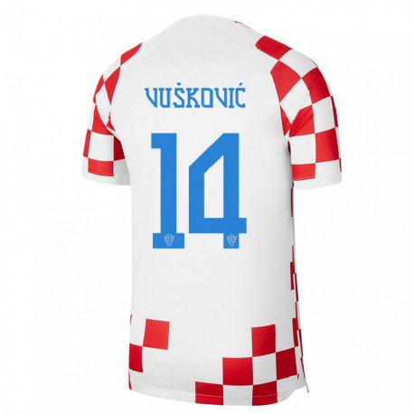 Kandiny Niño Camiseta Croacia Mario Vuskovic #14 Rojo Blanco 1ª Equipación 22-24 La Camisa Chile
