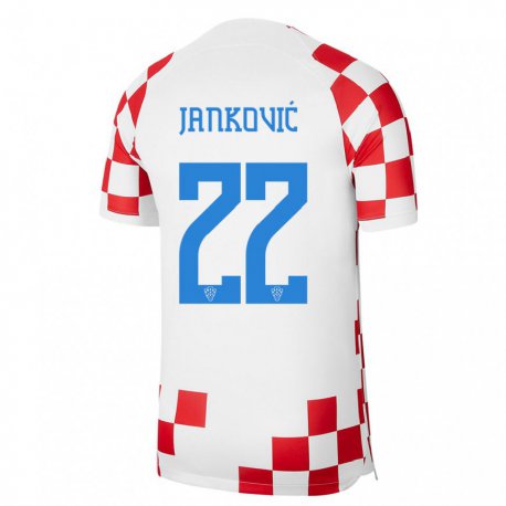 Kandiny Niño Camiseta Croacia Niko Jankovic #22 Rojo Blanco 1ª Equipación 22-24 La Camisa Chile