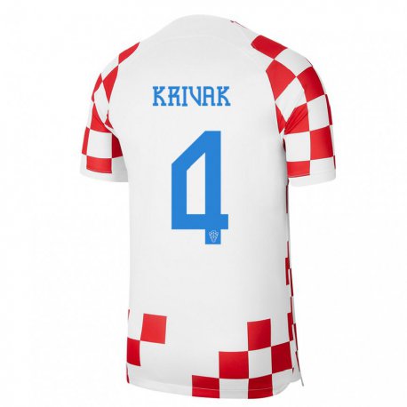 Kandiny Niño Camiseta Croacia Fabijan Krivak #4 Rojo Blanco 1ª Equipación 22-24 La Camisa Chile