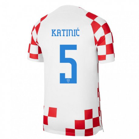 Kandiny Niño Camiseta Croacia Maro Katinic #5 Rojo Blanco 1ª Equipación 22-24 La Camisa Chile