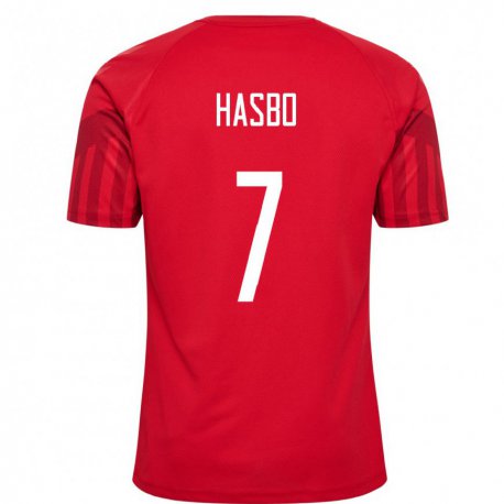 Kandiny Niño Camiseta Dinamarca Josefine Hasbo #7 Rojo 1ª Equipación 22-24 La Camisa Chile