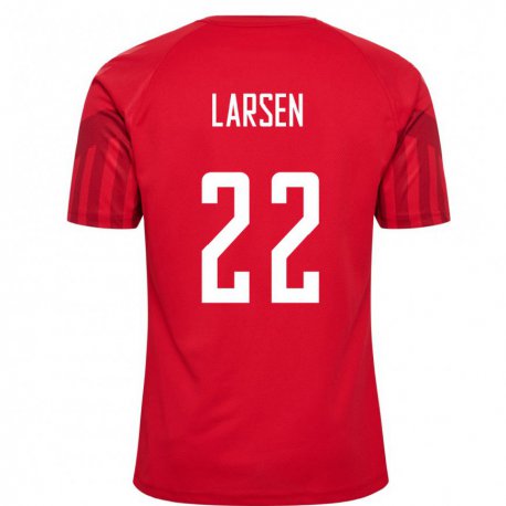 Kandiny Niño Camiseta Dinamarca Kathrine Larsen #22 Rojo 1ª Equipación 22-24 La Camisa Chile