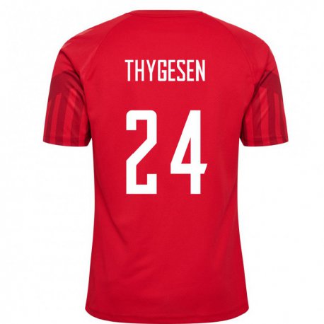 Kandiny Niño Camiseta Dinamarca Sarah Thygesen #24 Rojo 1ª Equipación 22-24 La Camisa Chile