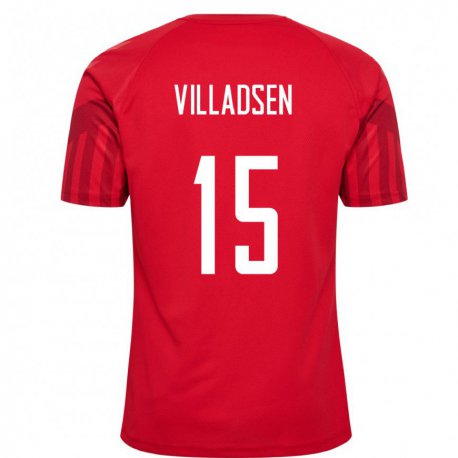 Kandiny Niño Camiseta Dinamarca Oliver Villadsen #15 Rojo 1ª Equipación 22-24 La Camisa Chile