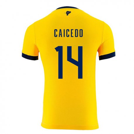 Kandiny Niño Camiseta Ecuador Carina Caicedo #14 Amarillo 1ª Equipación 22-24 La Camisa Chile