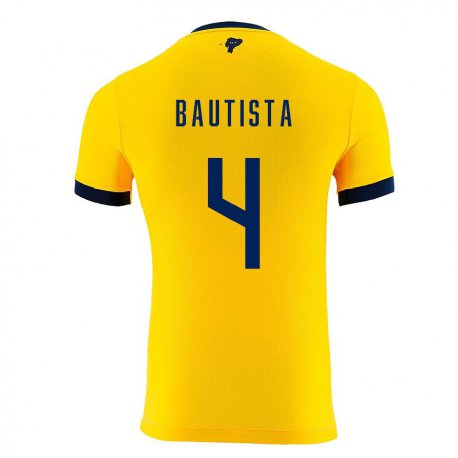 Kandiny Niño Camiseta Ecuador Davis Bautista #4 Amarillo 1ª Equipación 22-24 La Camisa Chile