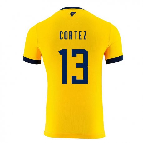 Kandiny Niño Camiseta Ecuador Steven Cortez #13 Amarillo 1ª Equipación 22-24 La Camisa Chile