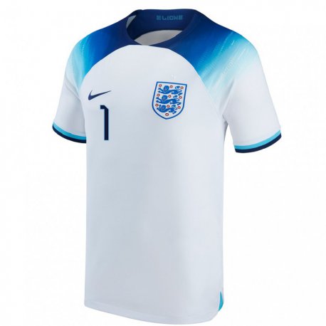Kandiny Niño Camiseta Inglaterra Mary Earps #1 Blanco Azul 1ª Equipación 22-24 La Camisa Chile