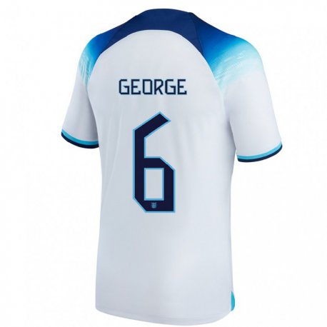 Kandiny Niño Camiseta Inglaterra Gabby George #6 Blanco Azul 1ª Equipación 22-24 La Camisa Chile