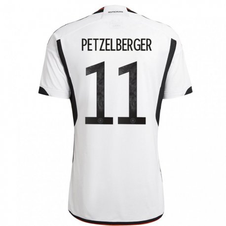 Kandiny Niño Camiseta Alemania Ramona Petzelberger #11 Blanco Negro 1ª Equipación 22-24 La Camisa Chile