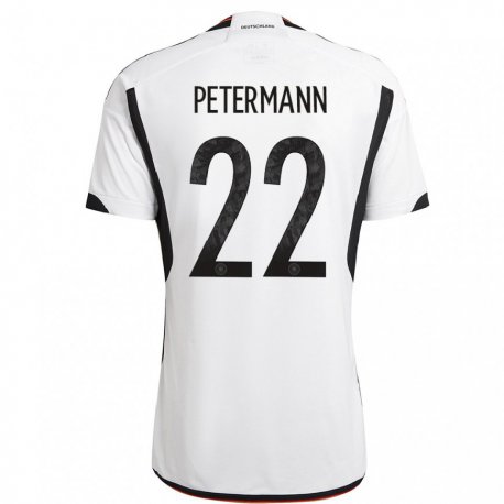 Kandiny Niño Camiseta Alemania Lena Petermann #22 Blanco Negro 1ª Equipación 22-24 La Camisa Chile