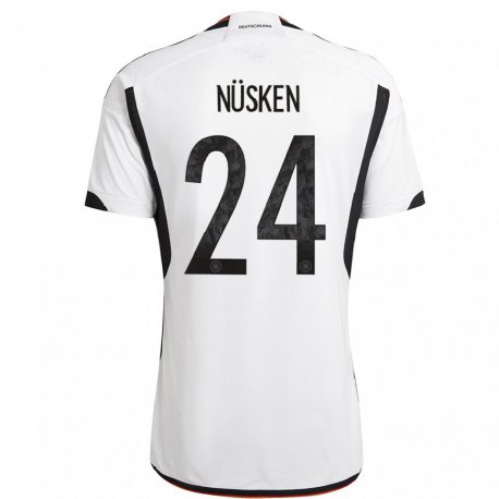 Kandiny Niño Camiseta Alemania Sjoeke Nusken #24 Blanco Negro 1ª Equipación 22-24 La Camisa Chile