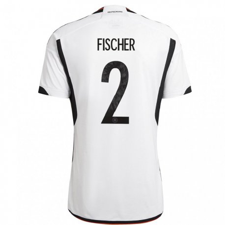 Kandiny Niño Camiseta Alemania Kilian Fischer #2 Blanco Negro 1ª Equipación 22-24 La Camisa Chile