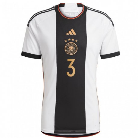 Kandiny Niño Camiseta Alemania Noah Katterbach #3 Blanco Negro 1ª Equipación 22-24 La Camisa Chile
