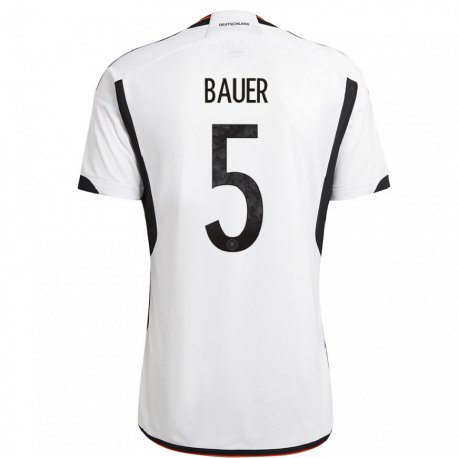 Kandiny Niño Camiseta Alemania Maximilian Bauer #5 Blanco Negro 1ª Equipación 22-24 La Camisa Chile