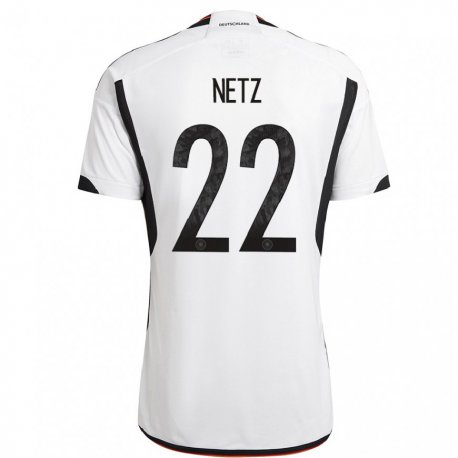 Kandiny Niño Camiseta Alemania Luca Netz #22 Blanco Negro 1ª Equipación 22-24 La Camisa Chile