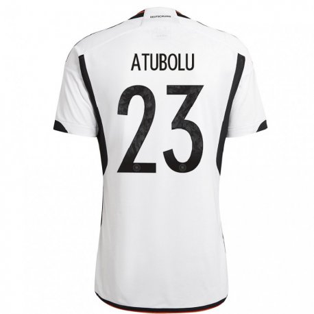 Kandiny Niño Camiseta Alemania Noah Atubolu #23 Blanco Negro 1ª Equipación 22-24 La Camisa Chile