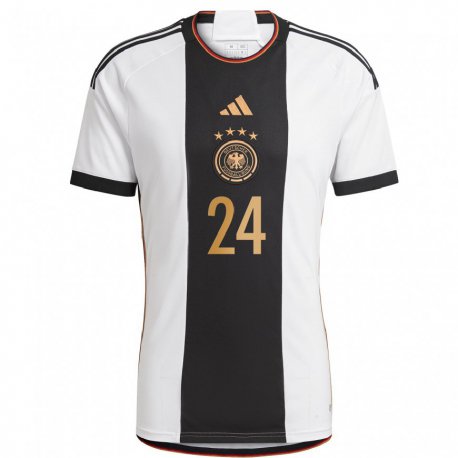 Kandiny Niño Camiseta Alemania Frederik Jakel #24 Blanco Negro 1ª Equipación 22-24 La Camisa Chile