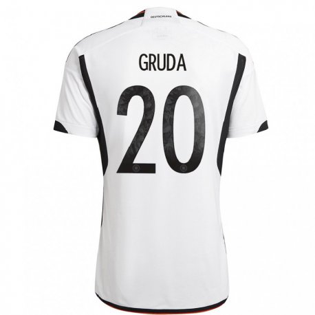 Kandiny Niño Camiseta Alemania Brajan Gruda #20 Blanco Negro 1ª Equipación 22-24 La Camisa Chile