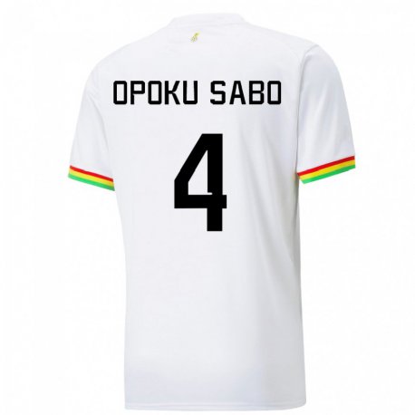 Kandiny Niño Camiseta Ghana Alex Opoku Sabo #4 Blanco 1ª Equipación 22-24 La Camisa Chile
